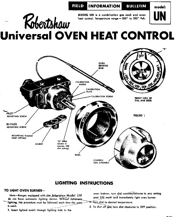 Robertshaw Universal Oven Control Field Information Bulletin
